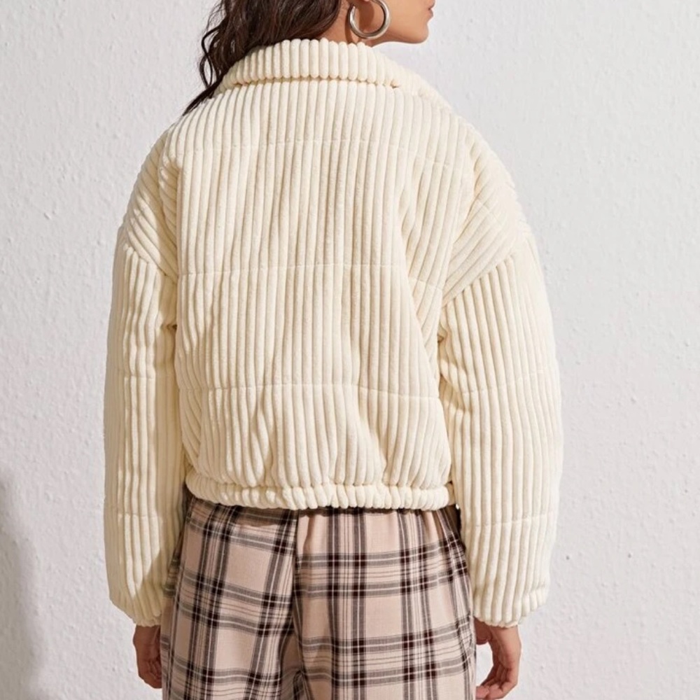 Velvet Cropped Jacket, Ribbed Puffer Coat - Picture 3 of 14